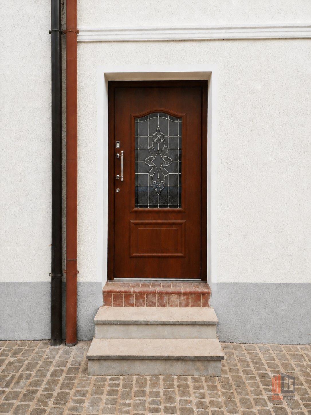 Rustic entrance door in a timber finish